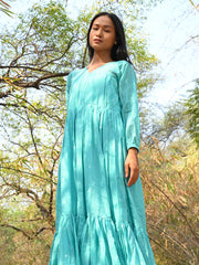 Jamdani Sea blue flair long dress