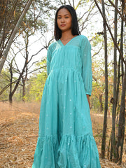 Jamdani Sea blue flair long dress