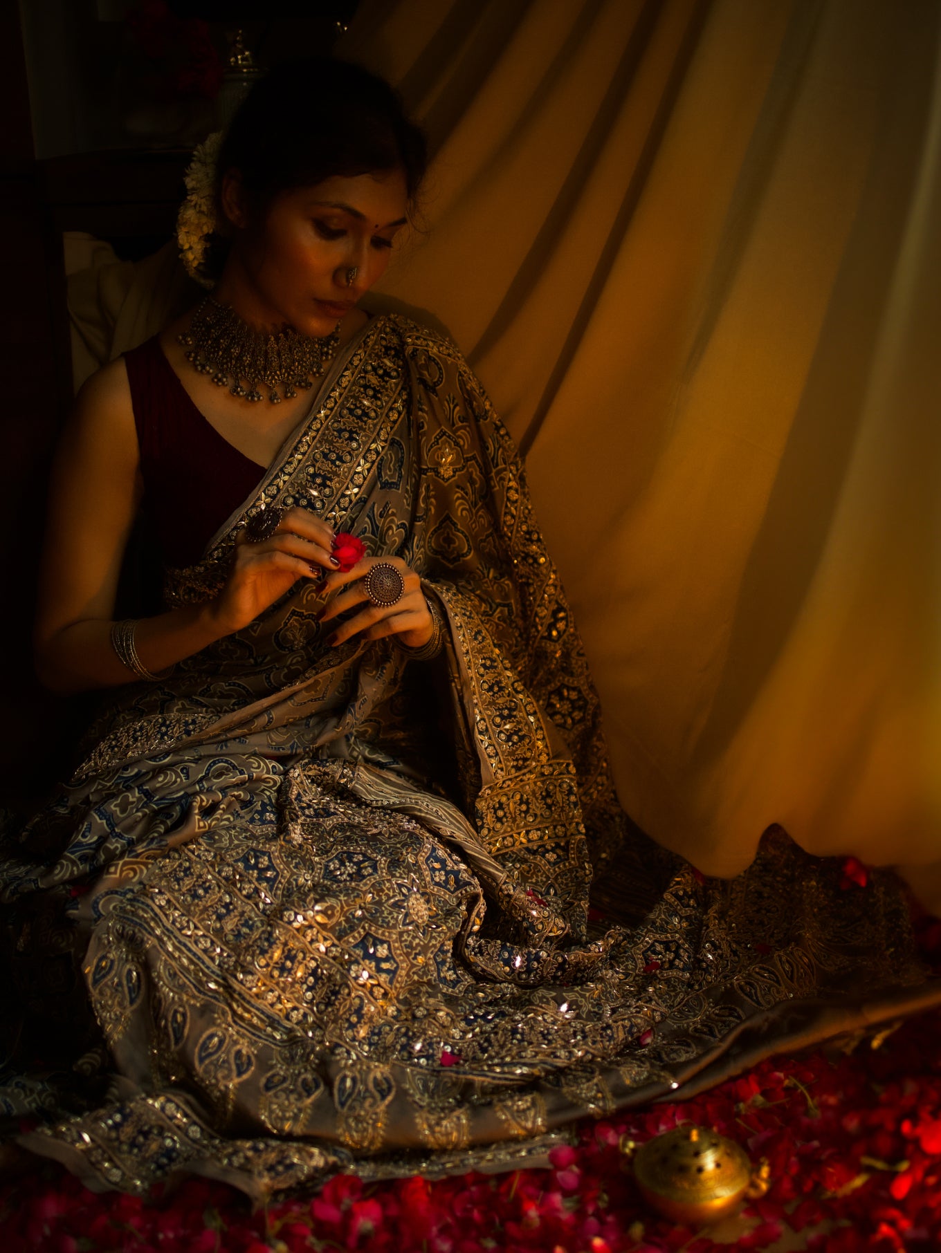 Ajrakh Silk Saree