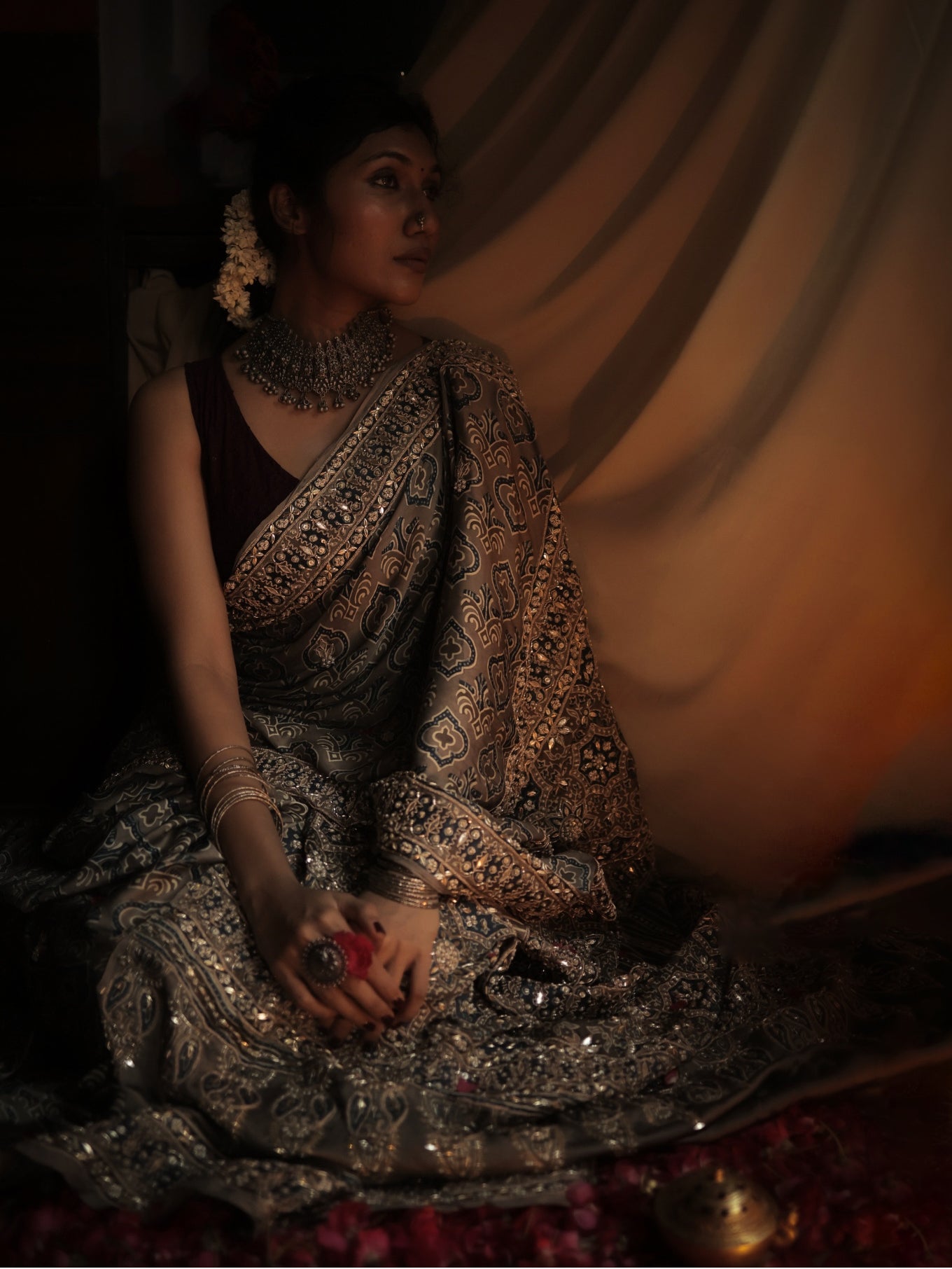 Ajrakh Silk Saree