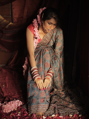 Blue Modal Silk Saree With  Dapka Work And Moti Work