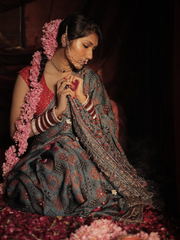 Blue Modal Silk Saree With  Dapka Work And Moti Work