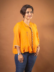 Jamdani Orange Peplum Top