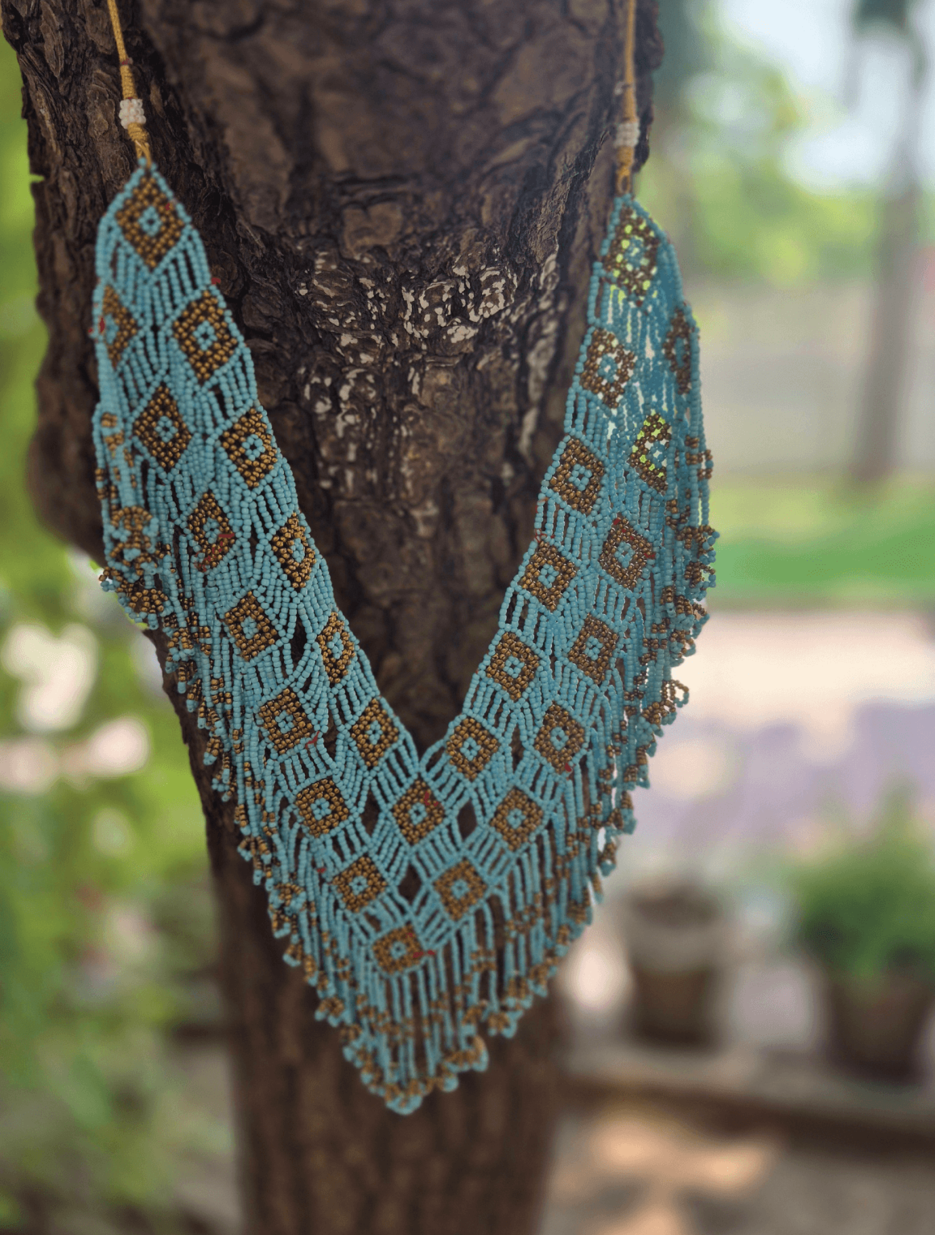 Geometric Beaded Neckpiece with Earrings