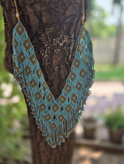 Geometric Beaded Neckpiece with Earrings