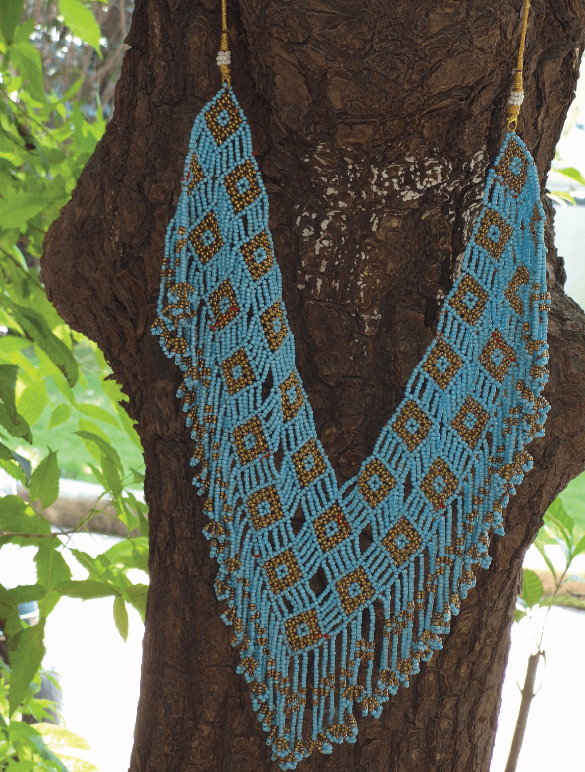Geometric Beaded Neckpiece with Earrings