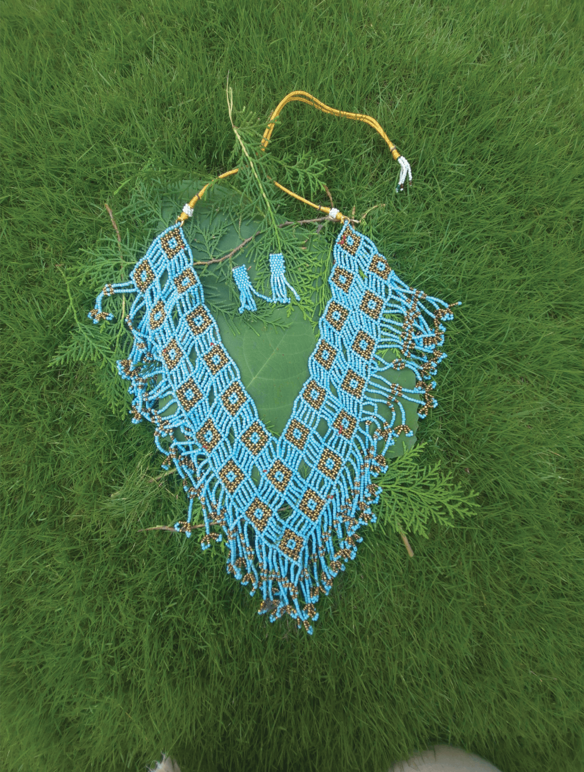 Geometric Beaded Neckpiece with Earrings