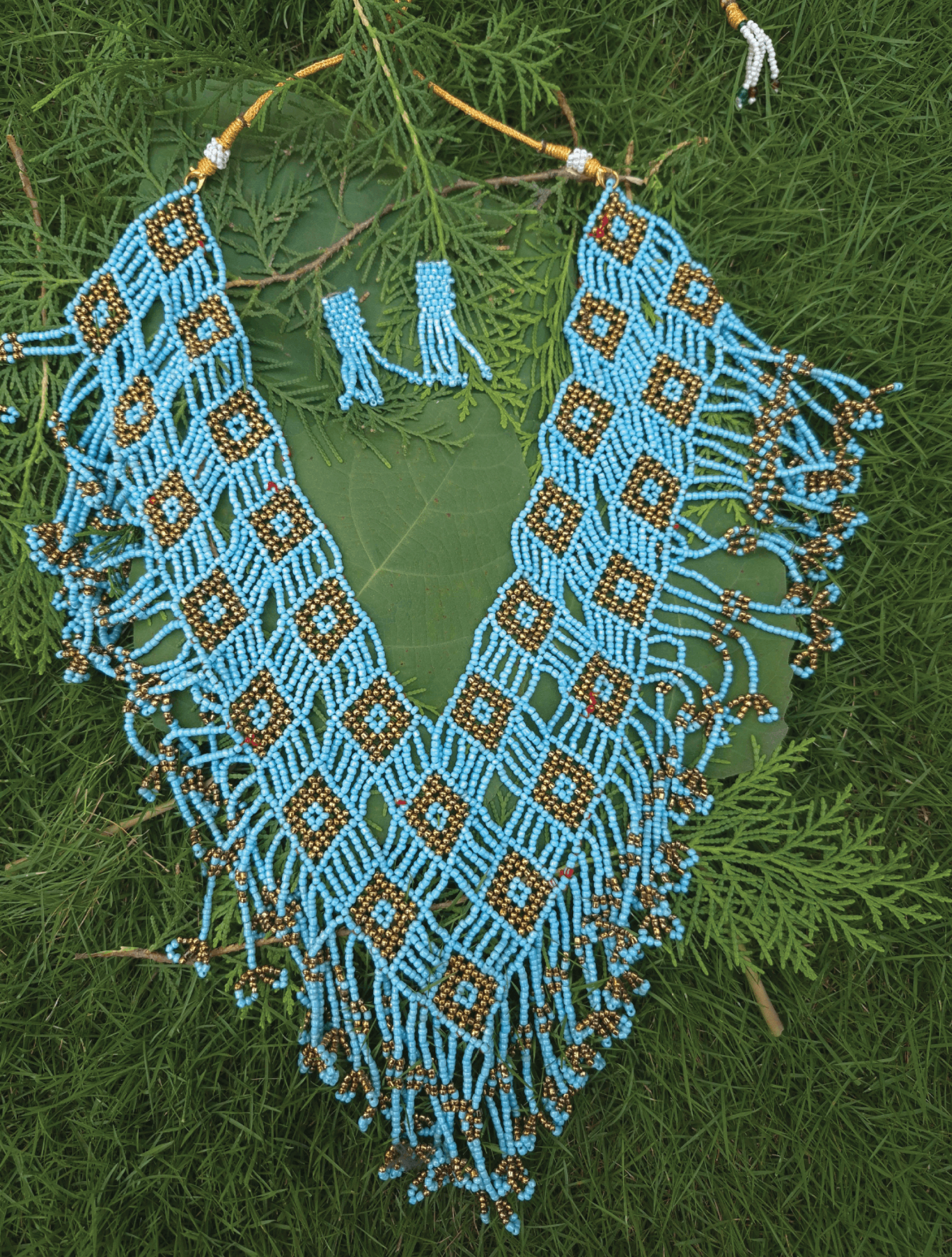 Geometric Beaded Neckpiece with Earrings