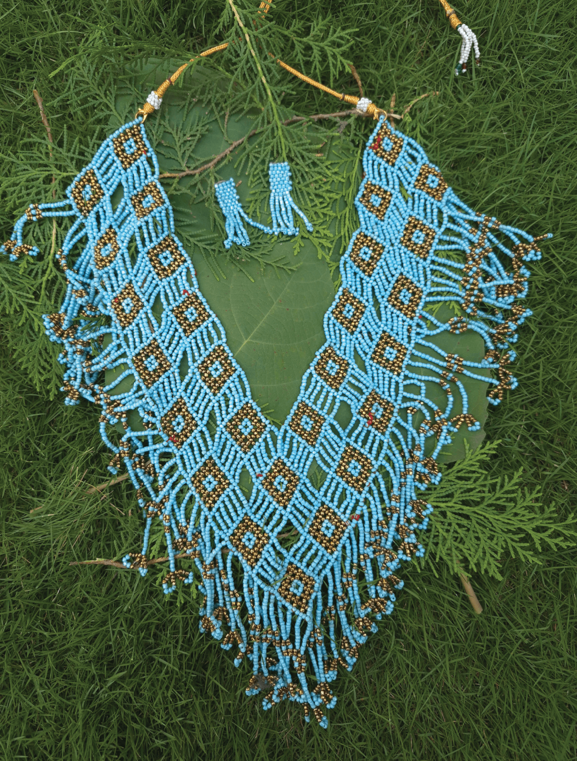 Geometric Beaded Neckpiece with Earrings