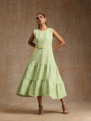 Pistachio green linen dress