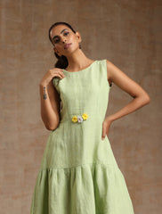 Pistachio green linen dress