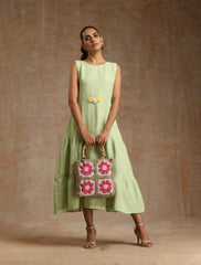 Pistachio green linen dress