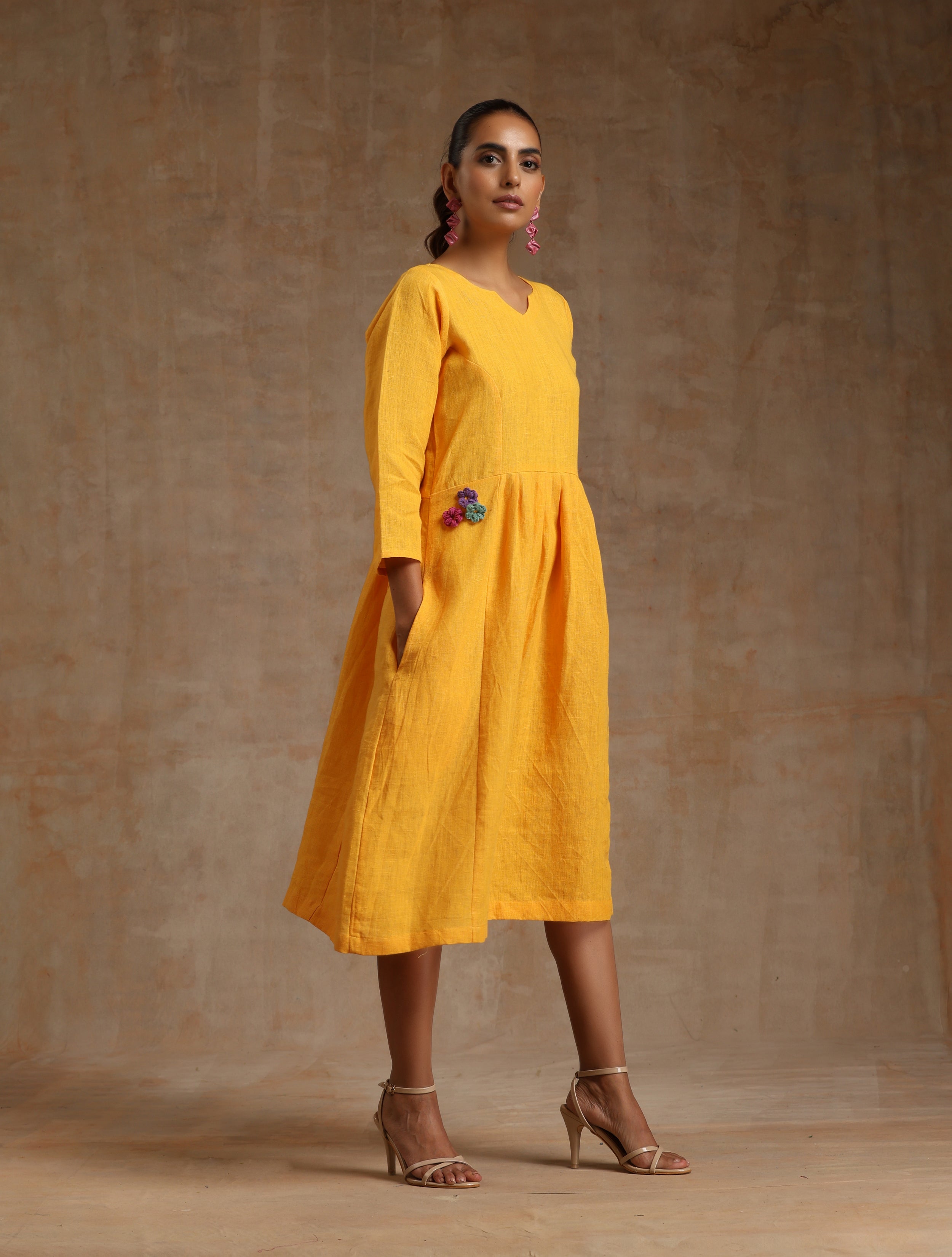 Yellow linen dress