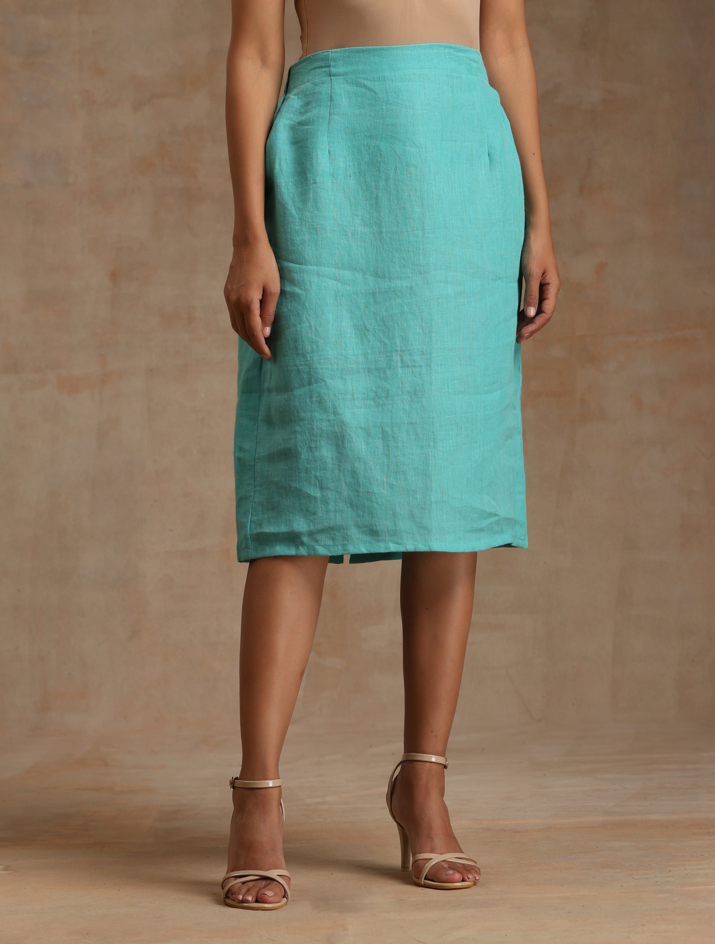 Turquoise blue linen blazer with skirt Co-Ord