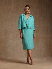 Turquoise blue linen blazer with skirt Co-Ord