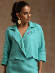 Turquoise blue linen blazer with skirt Co-Ord