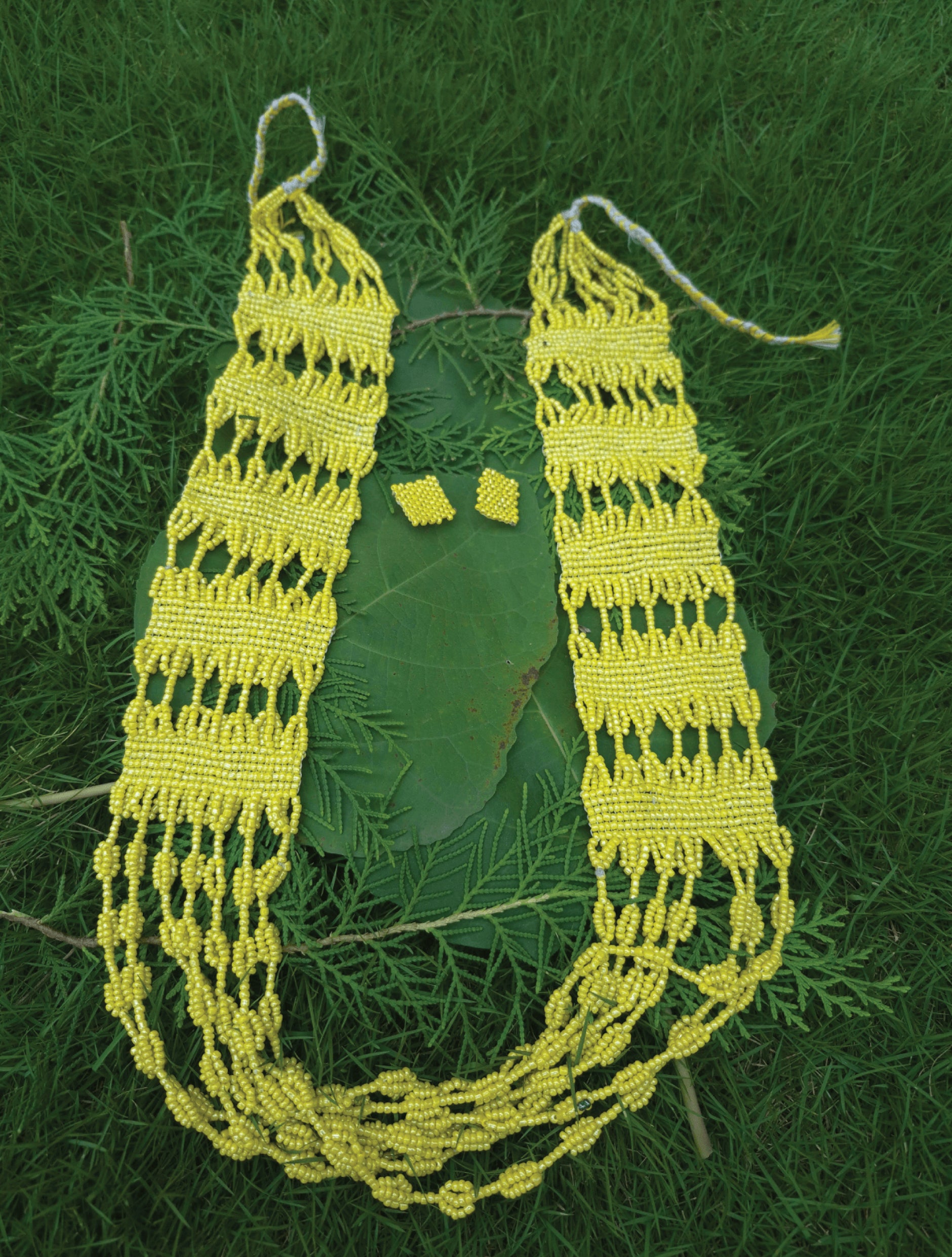 Yellow Beaded Neckpiece with Earrings