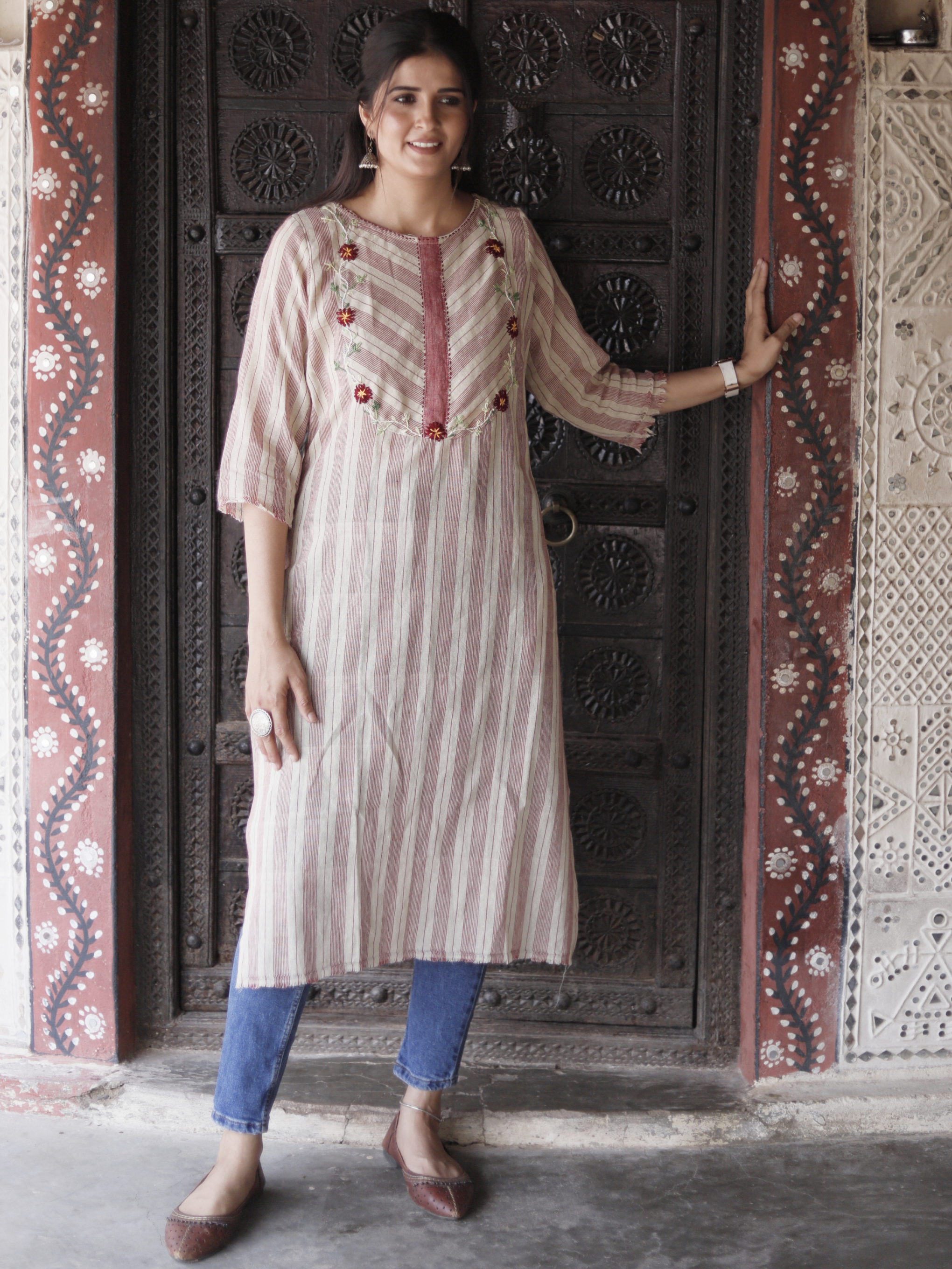 Beige Kala Cotton Kurti