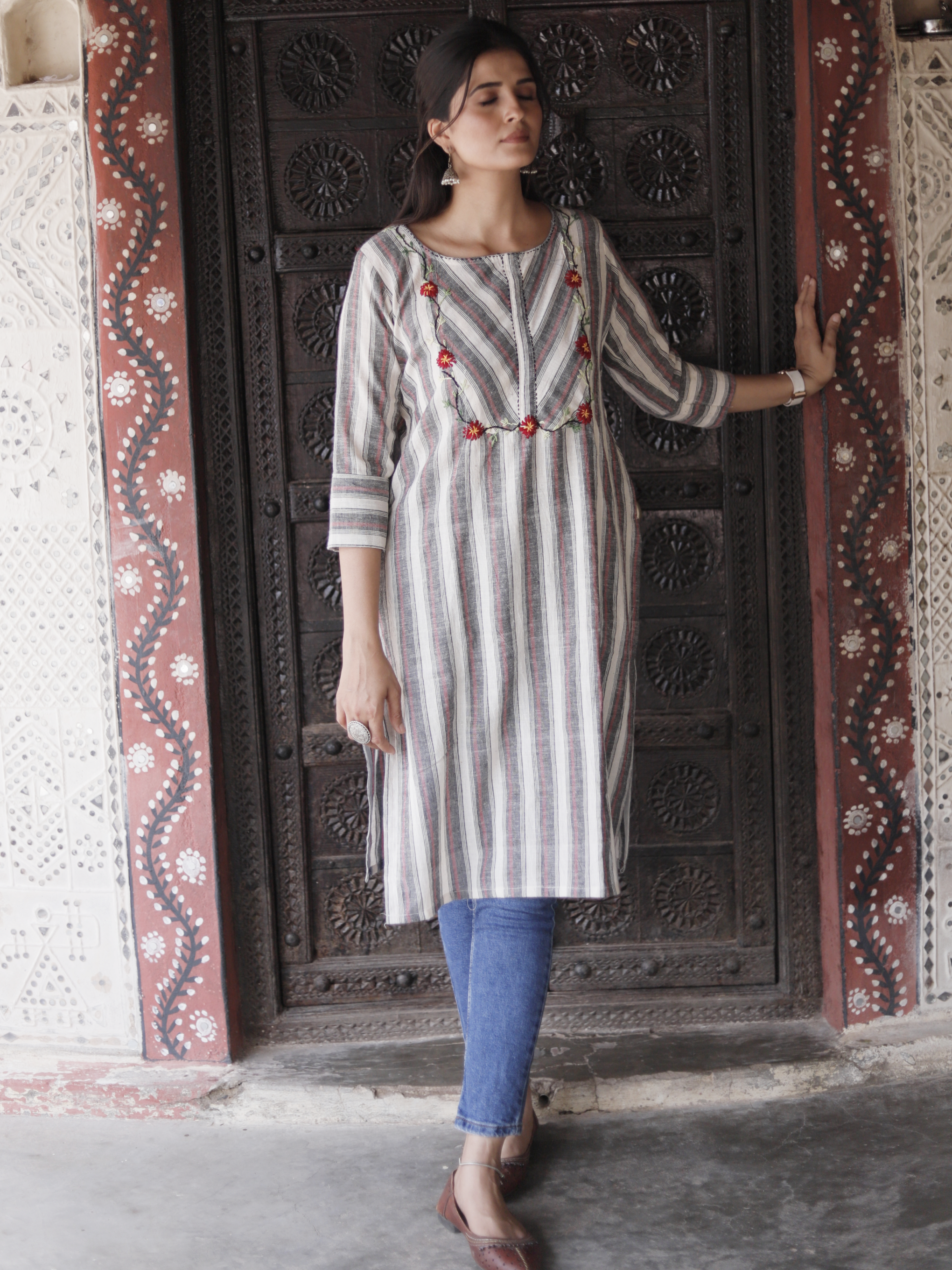 Black and White Kala Cotton Kurti