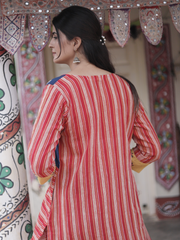 Red Strips Kala Cotton Designer Kurti