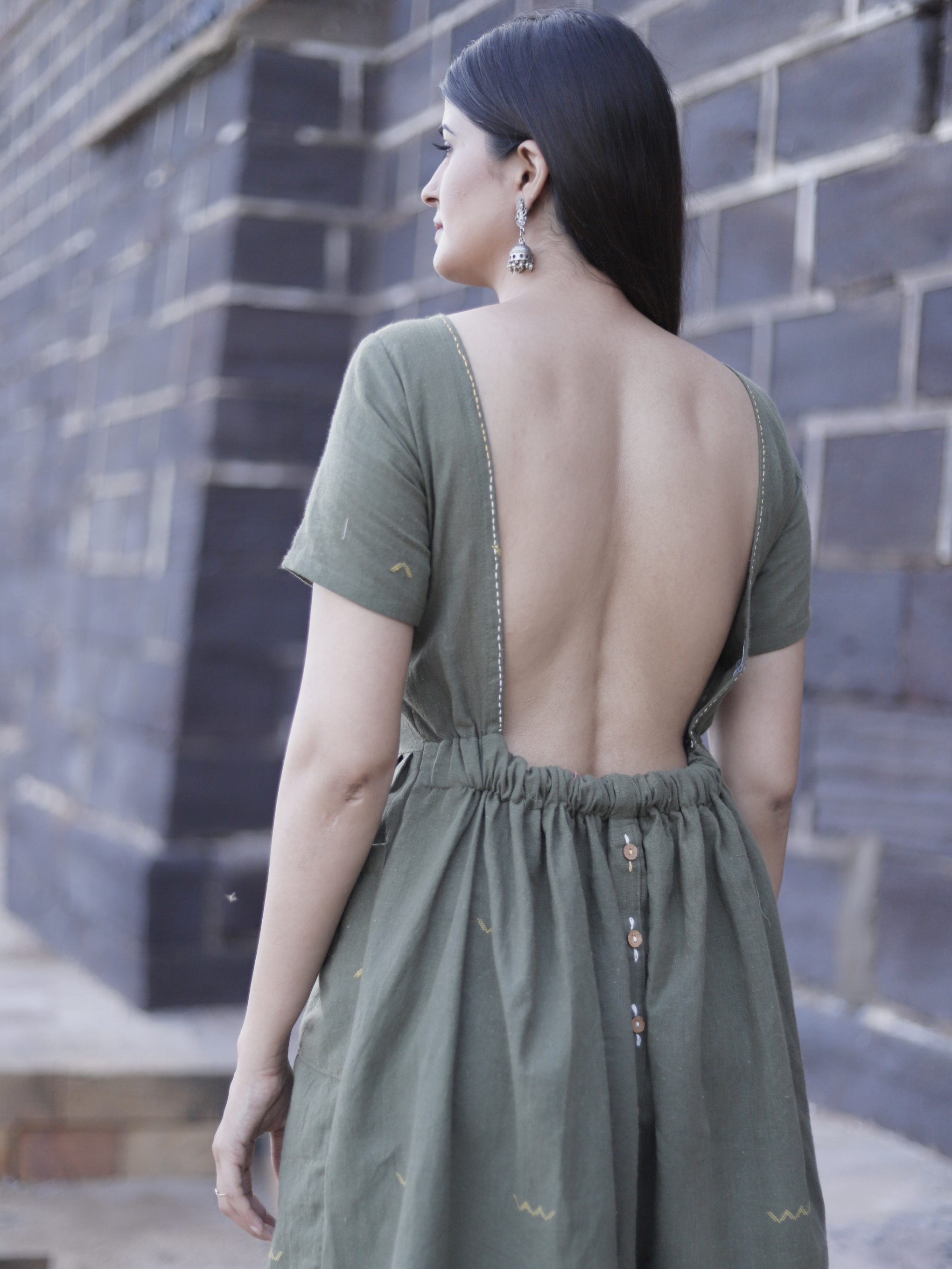 Kala Cotton Backless Dress with Pocket