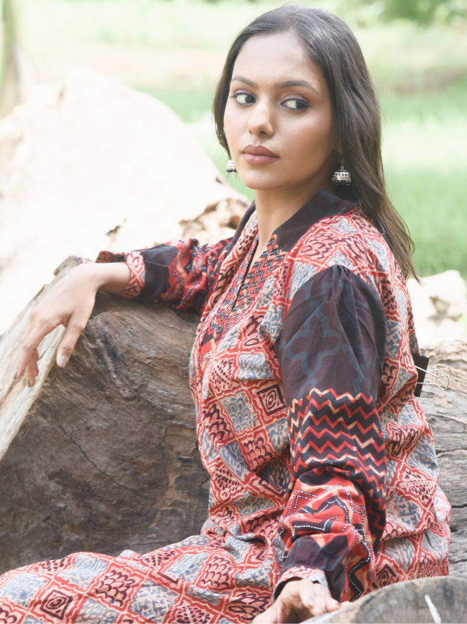 Ajrakh Hand Block-print Kurti